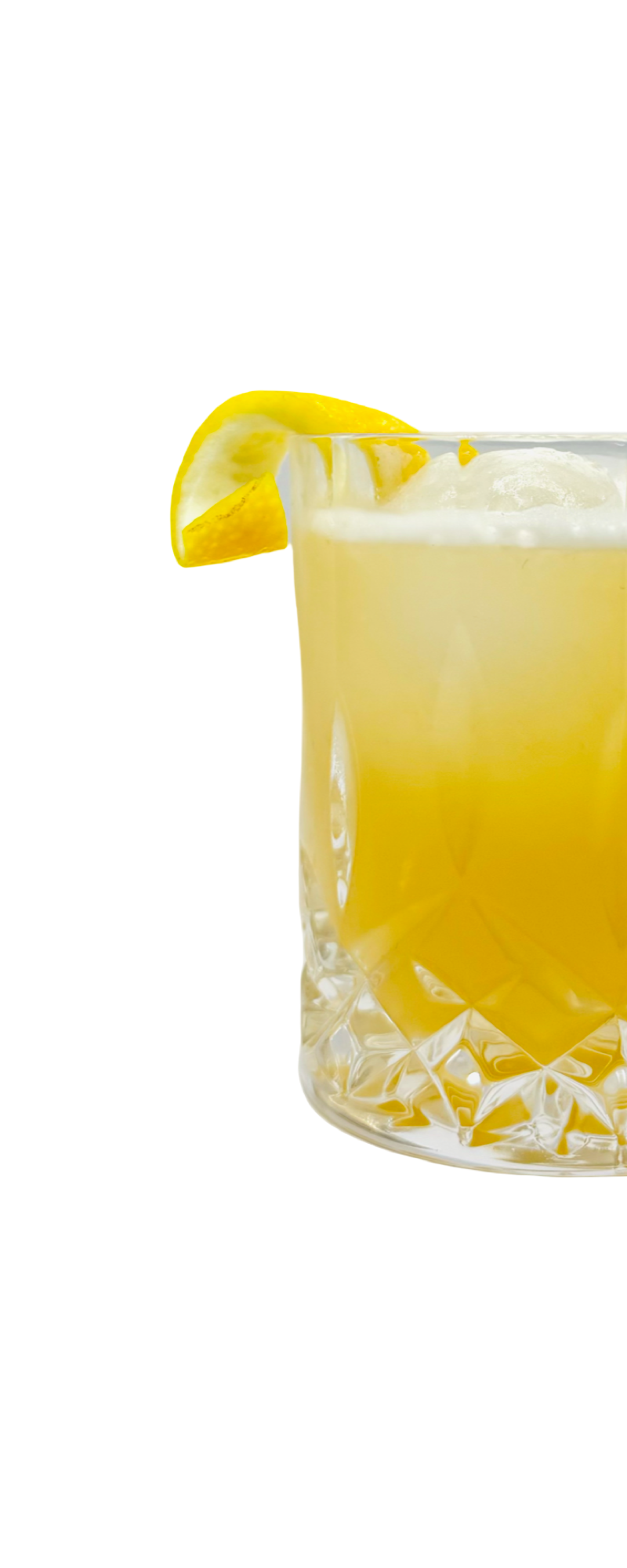 Limoncello Sour cocktail served over ice in a crystal glass, topped with frothy foam and garnished with a lemon twist.